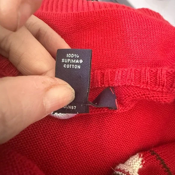 Lands End Red White Argyle Cardigan Size 14-16 Supima Cotton Button Front - Picture 6 of 6